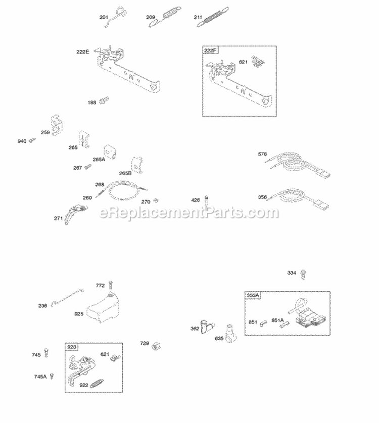 Brake Controls Covers Governor Spring Ignition Diagram and Parts List for 09T502-0124-H1  Briggs and Stratton Engine